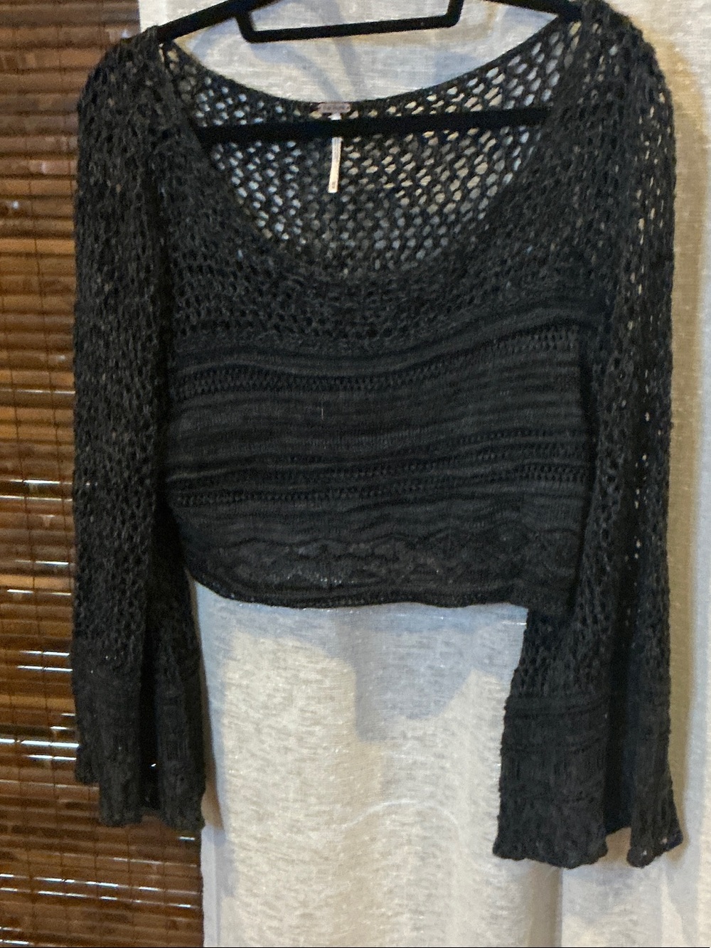 Free People Black Open Crochet Knit Top
